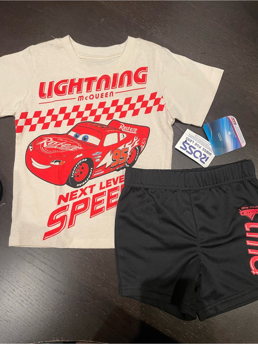 Disney Lightning McQueen Cream Tee & Black Shorts Set with Red Graphic